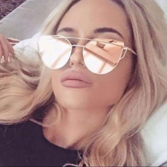 Accessories - Mirrored Rose Pink Cateye Wire Gold Sunglasses
